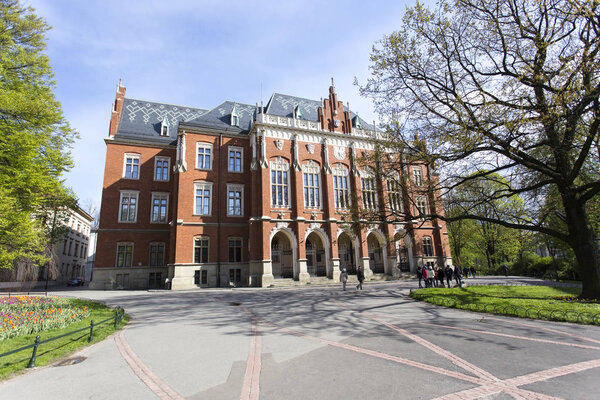 Krakow, Poland - April 22, 2017: Collegium Maius front view at krakow