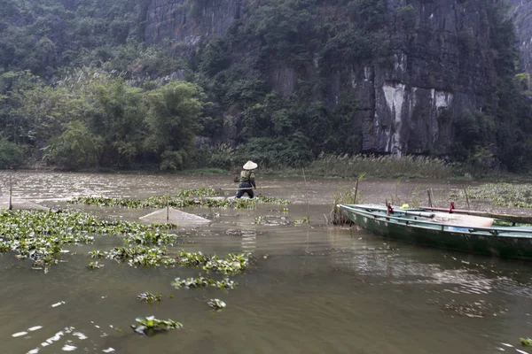 Ninh Binh Vietnam Aralık 2016 Vietnam Çiftçi Alan Çalışır Manzara — Stok fotoğraf