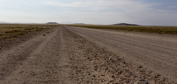 Eine lange und gerade Straße in der Wüste — Stockfoto