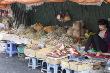 Hanoi, Vietnam 'da tipik bir sokak satıcısı.