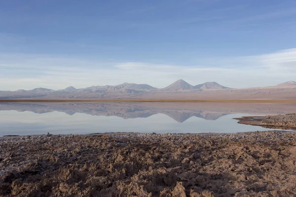 Reflectie bij zonsondergang in Laguna Chaxa — Stockfoto