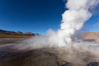 Şili 'deki el tatio gayzerinde sabahın erken saatlerinde