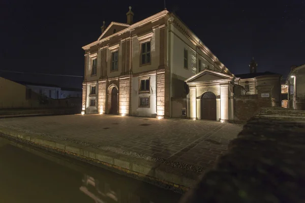 Comacchio Itália Dezembro 2019 Vista Traseira Noturna Palácio Museu Comacchio — Fotografia de Stock