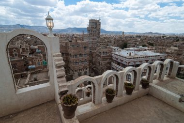 Sanaa, Yemen taştan yapılan çok katlı geleneksel yapılar