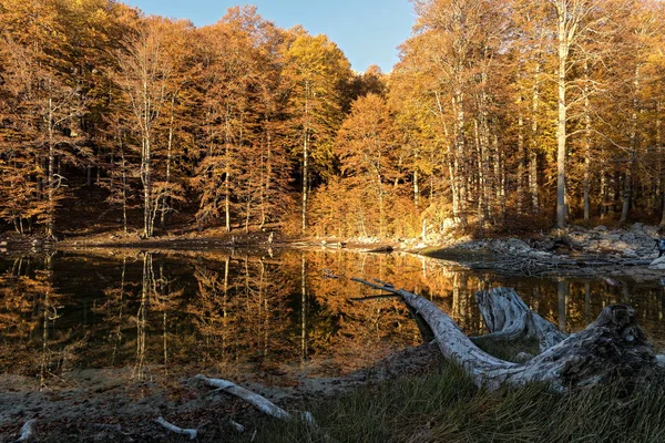 Utsikt Över Arrenes Eller Moutsalia Alpina Sjön Grammos Grekland Hösten — Stockfoto