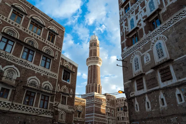 Mesquita Edifícios Arquitetura Tradicional Cidade Velha Sanaa Iêmen — Fotografia de Stock