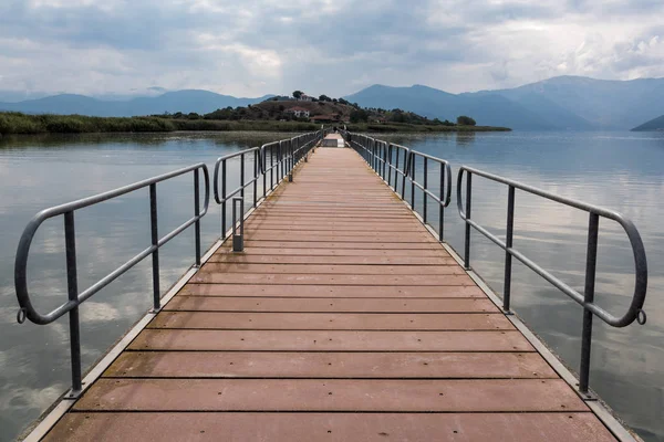 View of the floating bridge in the Mikri (Small) Prespa Lake in northern Greece