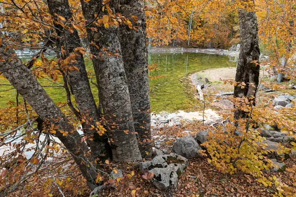 Blick Auf Arrenes Oder Moutsalia Alpine See Auf Grammos Griechenland — Stockfoto