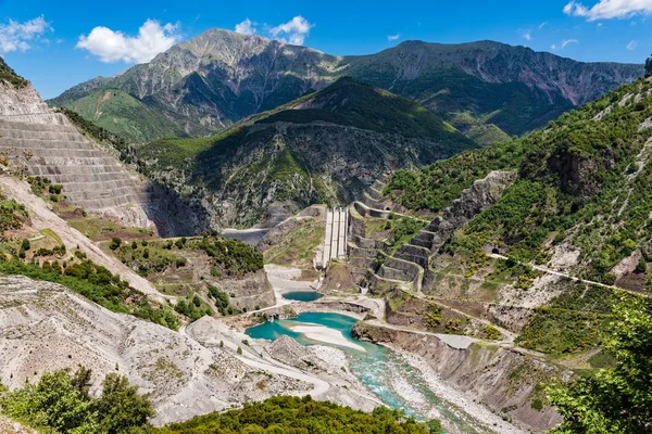 Mountain landscape with works in progress at the river bed of Acheloos in Thessaly, Greece