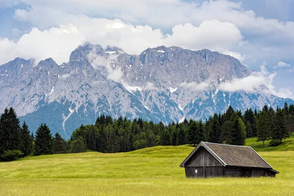 Wooden Hut Zugspitze Highest Mountain Germany Bavarian Alps — Stock Photo, Image