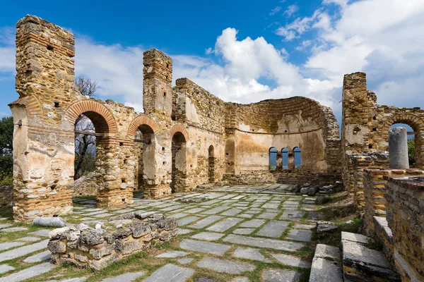 Ruins Basilica Agios Saint Achillios Small Prespa Lake Northern Greece — Stock Photo, Image