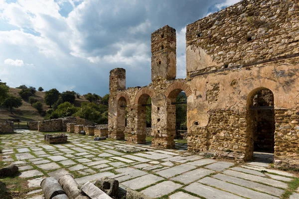 Ruinerna Den Basilica Agios Saint Achillios Vid Sjön Liten Prespa — Stockfoto