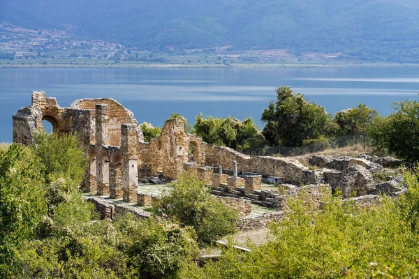 Ruins Basilica Agios Saint Achillios Small Prespa Lake Northern Greece — Stock Photo, Image