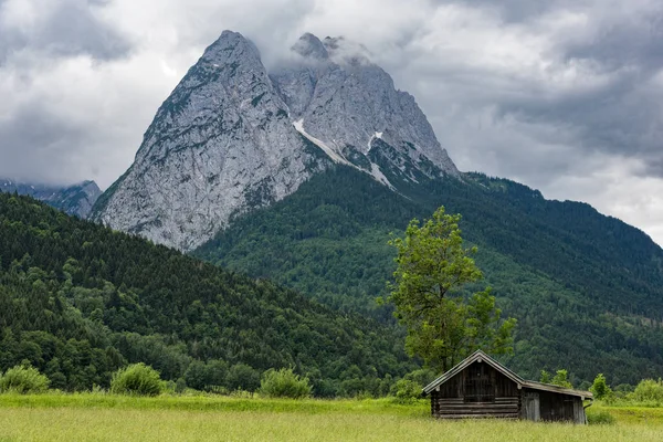 Wooden Hut Zugspitze Highest Mountain Germany Bavarian Alps — Stock Photo, Image