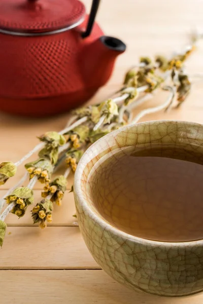 Xícara Chá Bule Vermelho Estilo Tradicional Japonês Com Chá Seco — Fotografia de Stock