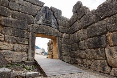 Ünlü Aslanlı Kapı, Mycenae Peloponnese, Yunanistan için sit alanı, kalenin ana giriş