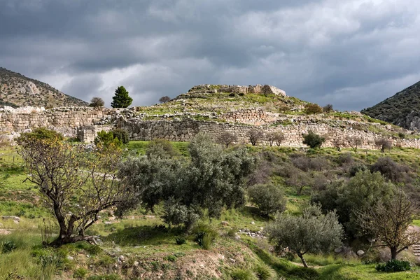 Panoramiczny Widok Stanowisko Archeologiczne Cytadeli Mycenae Peloponezie Grecja — Zdjęcie stockowe