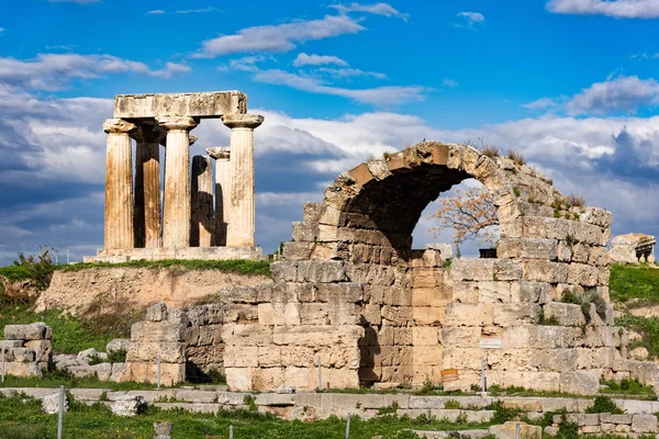 Parte Sítio Arqueológico Corinto Antigo Peloponeso Grécia — Fotografia de Stock