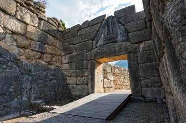 Ünlü Lions Gate, Mycenae Peloponnese, Yunanistan için sit alanı, kalenin ana giriş