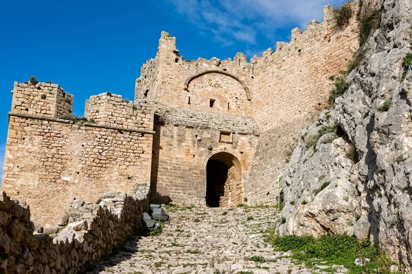 Une Des Principales Portes Acrocorinthe Citadelle Ancienne Corinthe Dans Péloponnèse — Photo