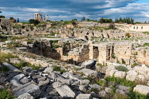 Teil Der Archäologischen Stätte Des Antiken Korinth Auf Dem Peloponnes — Stockfoto