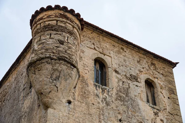 Abandonada Torre Casa Aldeia Agios Vassilios Peloponeso Grécia — Fotografia de Stock