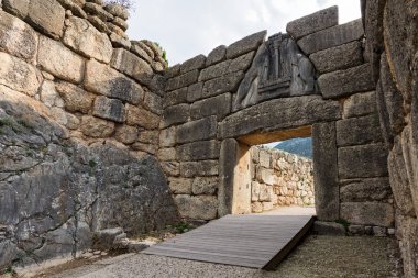 Ünlü Lions Gate, Mycenae Peloponnese, Yunanistan için sit alanı, kalenin ana giriş