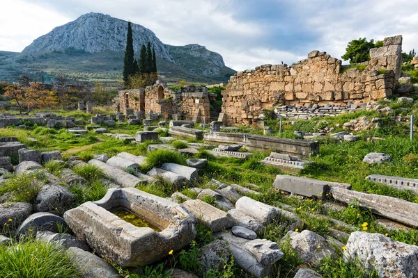 Partie Site Archéologique Ancienne Corinthe Dans Péloponnèse Grèce — Photo