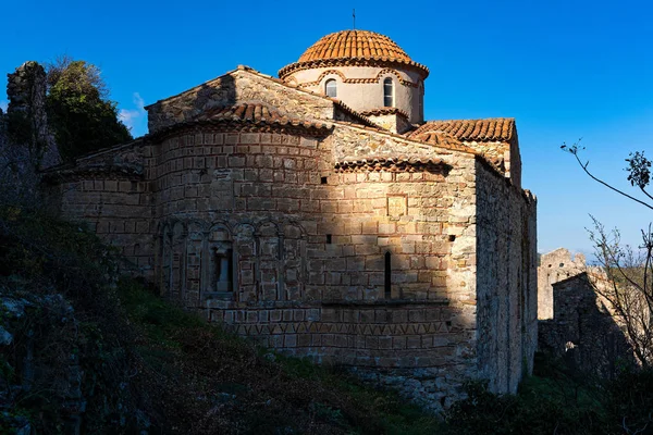 Parte Sítio Arqueológico Byzantine Mystras Peloponnese Greece Vista Igreja Saint — Fotografia de Stock
