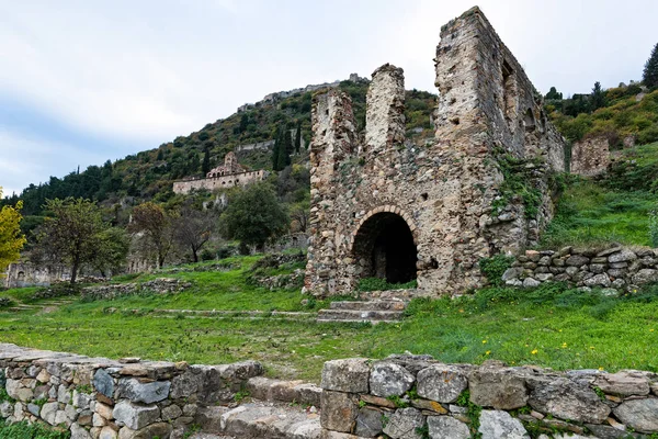 Parte Sítio Arqueológico Byzantine Mystras Peloponnese Greece Vista Dos Restos — Fotografia de Stock