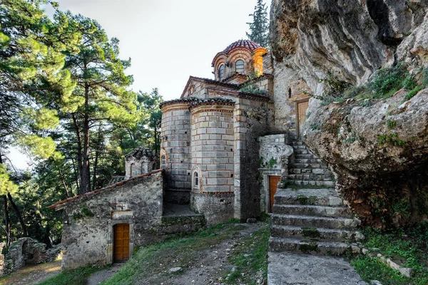 Część Bizantyjskiego Stanowiska Archeologicznego Mystras Peloponezie Grecja Widok Klasztor Peribleptos — Zdjęcie stockowe