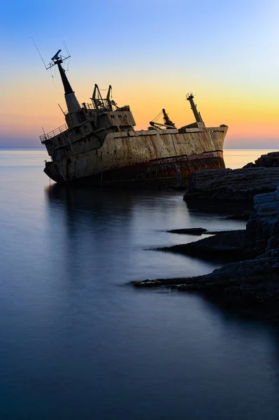 Schiffbruch Zypern Bei Sonnenuntergang — Stockfoto