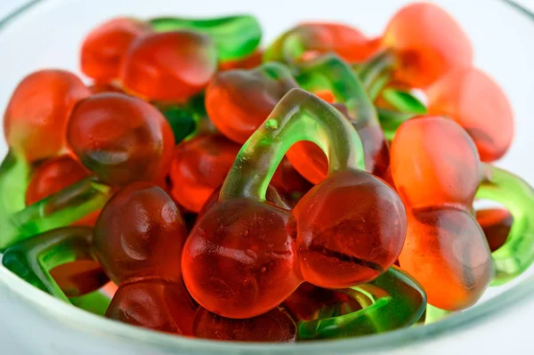 Glass Bowl Colorful Gummy Candies White Background Stock Image