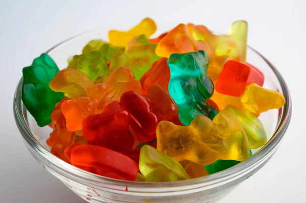 Glass Bowl Colorful Gummy Candies White Background — Stock Photo, Image