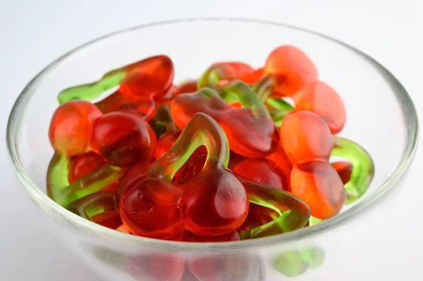 Bol Verre Bonbons Gommeux Colorés Sur Fond Blanc — Photo