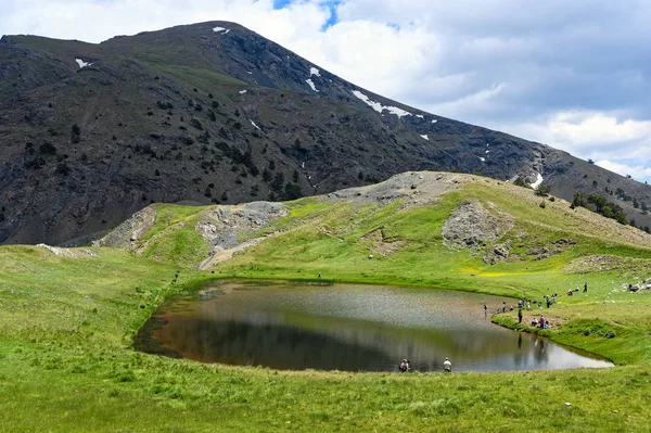 Utsikt Över Den Kallade Dragon Lake Eller Drakolimni Nära Toppen — Stockfoto