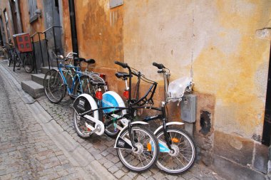 Stockholm,İsveç - 15 Ekim 2015:Gamla stan stoc'ta bisiklet durağı