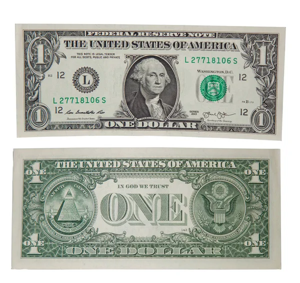 Close-up bankbiljet een dollar voor-en achterkant op witte achtergrond — Stockfoto