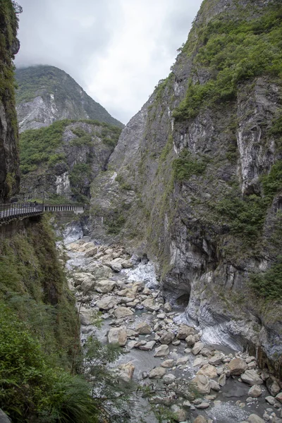 Dark river in taroko national park after rain storm in taiwan.