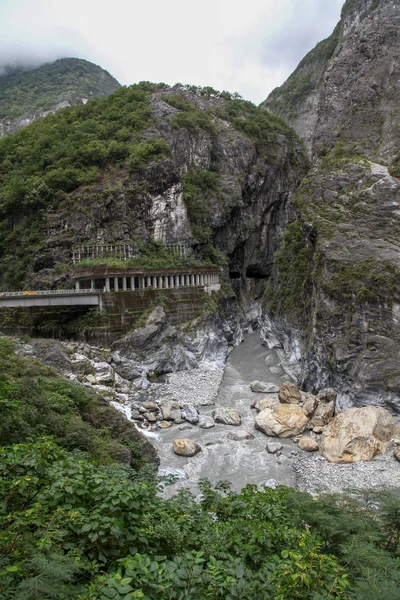 Dark river in taroko national park after rain storm in taiwan.