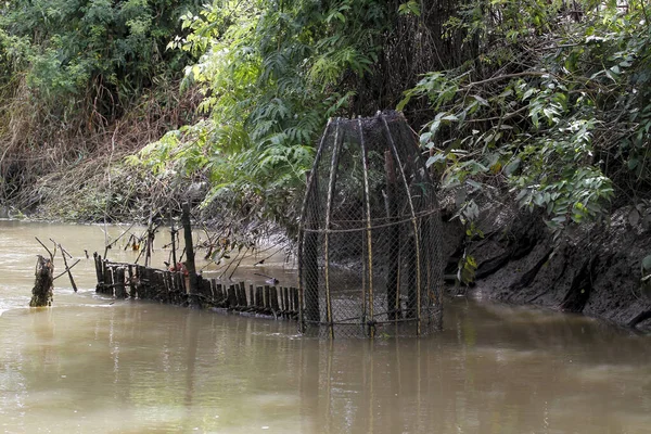 Trampa Peces Una Herramienta Vintage Para Captura Peces Río Tailandia — Foto de Stock