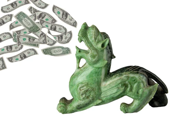 Джейд Піксіу Китайська Щаслива Тварина Поршневого Долара Білому Тлі — стокове фото