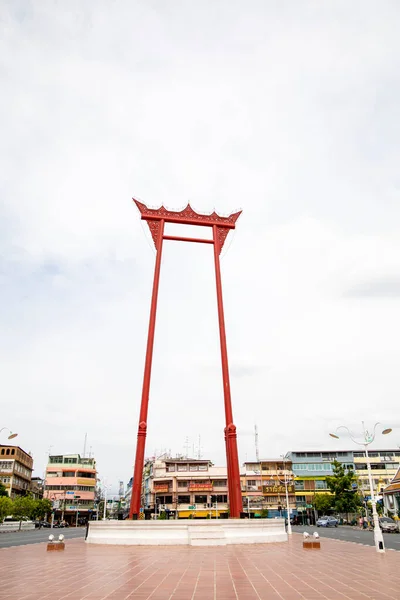 Bangkok Thailand July 2020 Landmark Wood Red Pole Name Sao — Stock Photo, Image