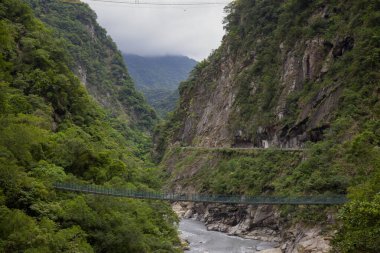Taroko yeşil ip köprüsündeki doğa manzarası, Taroko ulusal parkı, Hualien, Tayvan.