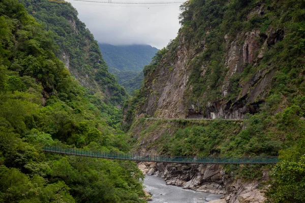 Vue Paysage Naturel Taroko Pont Corde Verte Parc National Taroko — Photo