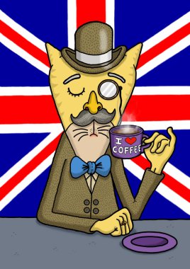 İngiliz beyler kedi kahvesini keyif alıyor