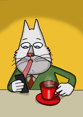 Kedi dili ile cep telefonu kullanıyor