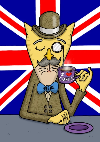 Britische Gentlemen Katze Genießt Seinen Kaffee — Stockfoto