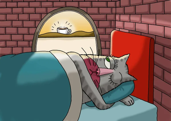 Кіт Прокидається Кави Сонце — стокове фото