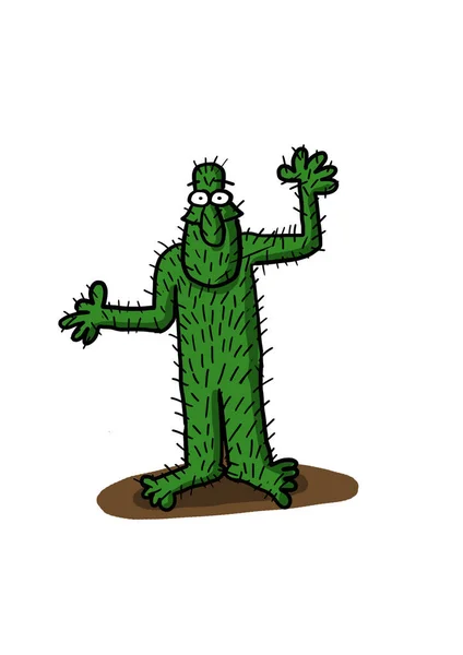 Cartoon Afbeelding Van Een Man Cactus Vermomming — Stockfoto